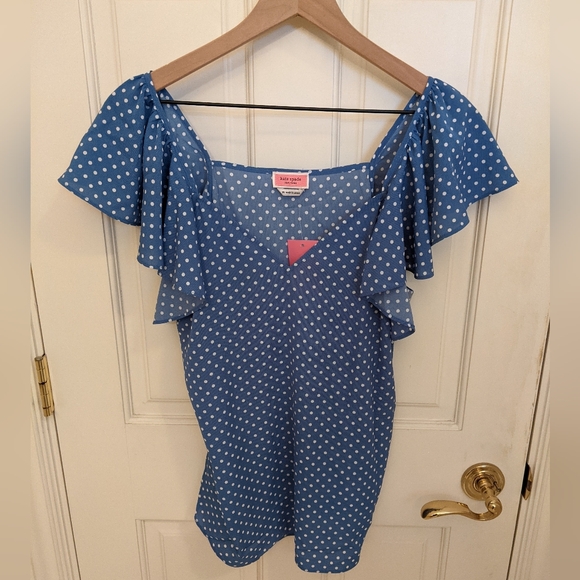 NWT Kate Spade blue white polka dot sleeveless blouse - Picture 4 of 5